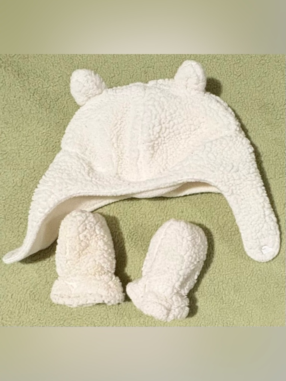 Carter's Cream Sherpa Earflap Hat with Matching Mittens